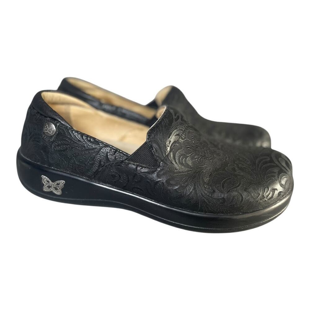 Alegria Keli Professional Black Embossed Paisley Pattern Leather Clogs 38 (8)